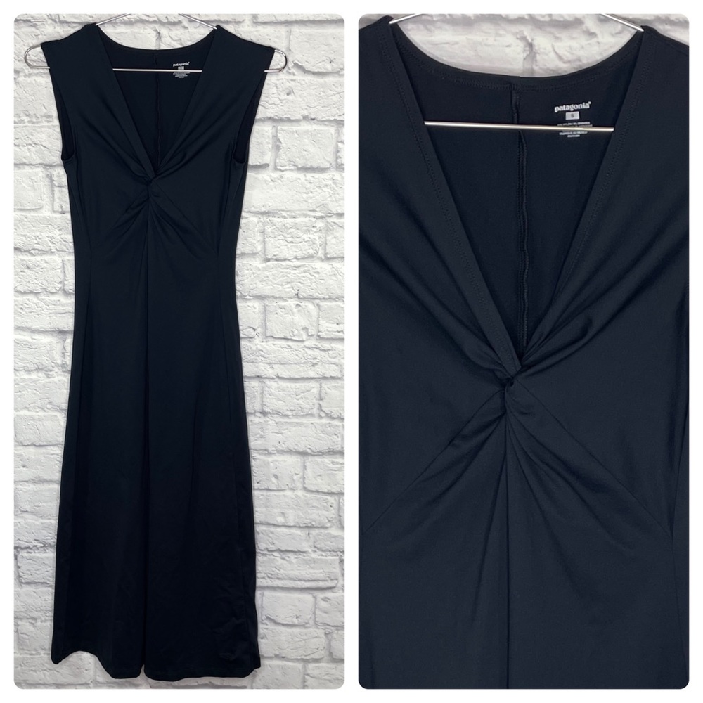 Patagonia Bandha Midi Dress Black Nylon Stretch Twist Front Women's Size Small